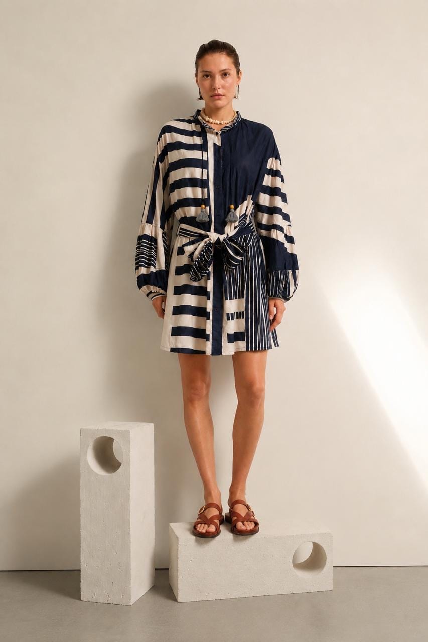 ROBE COURTE CHARLIE IMPRIME CAROUSEL - INK BLUE