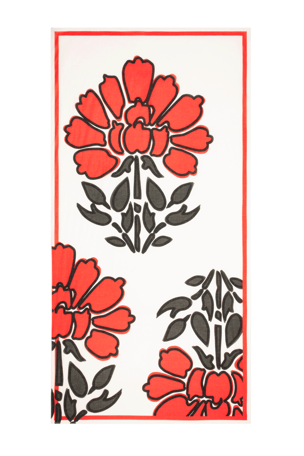 STOLE INDIAN FLOWERS PRINT - REDCLAY