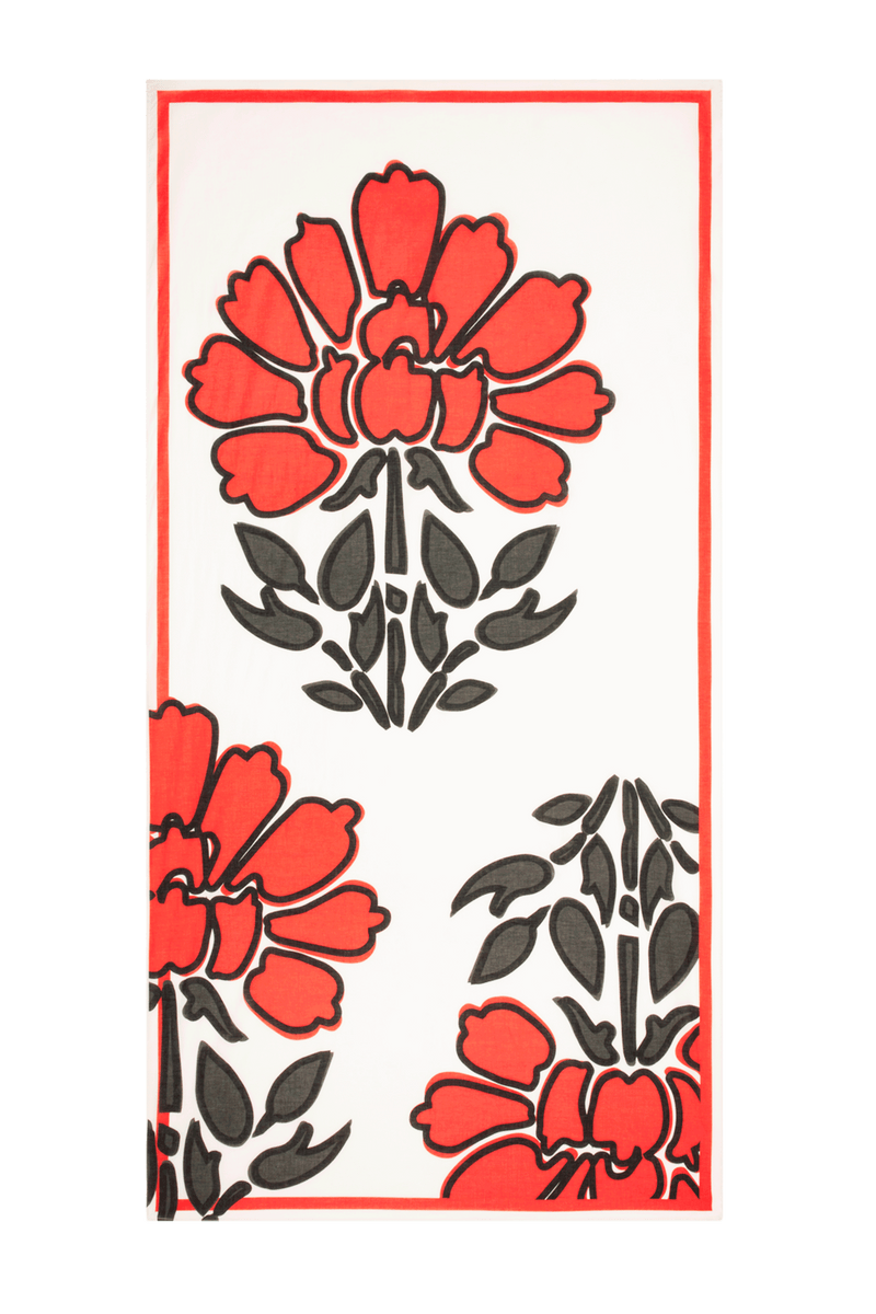 STOLE INDIAN FLOWERS PRINT - REDCLAY