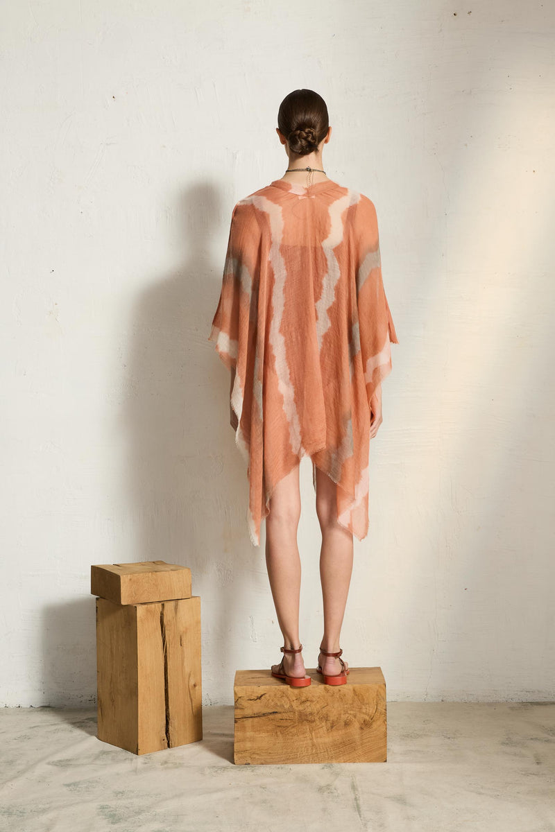 PONCHO RAFAELE TIE AND DYE ETAMINE DE LAINE - NUAGE