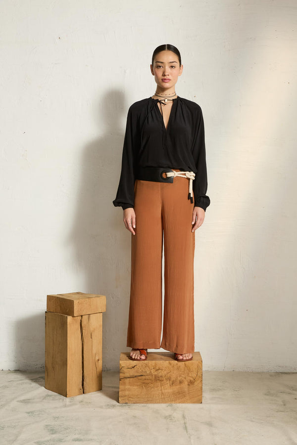 PANTALON AUGUSTE SOIE - HAVANE BROWN