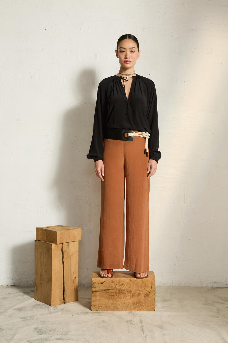 PANTALON AUGUSTE SOIE - HAVANE BROWN