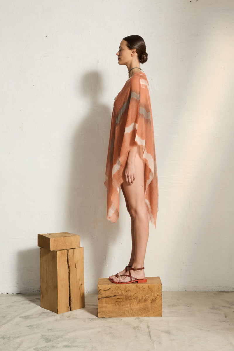 PONCHO RAFAELE TIE AND DYE ETAMINE DE LAINE - NUAGE