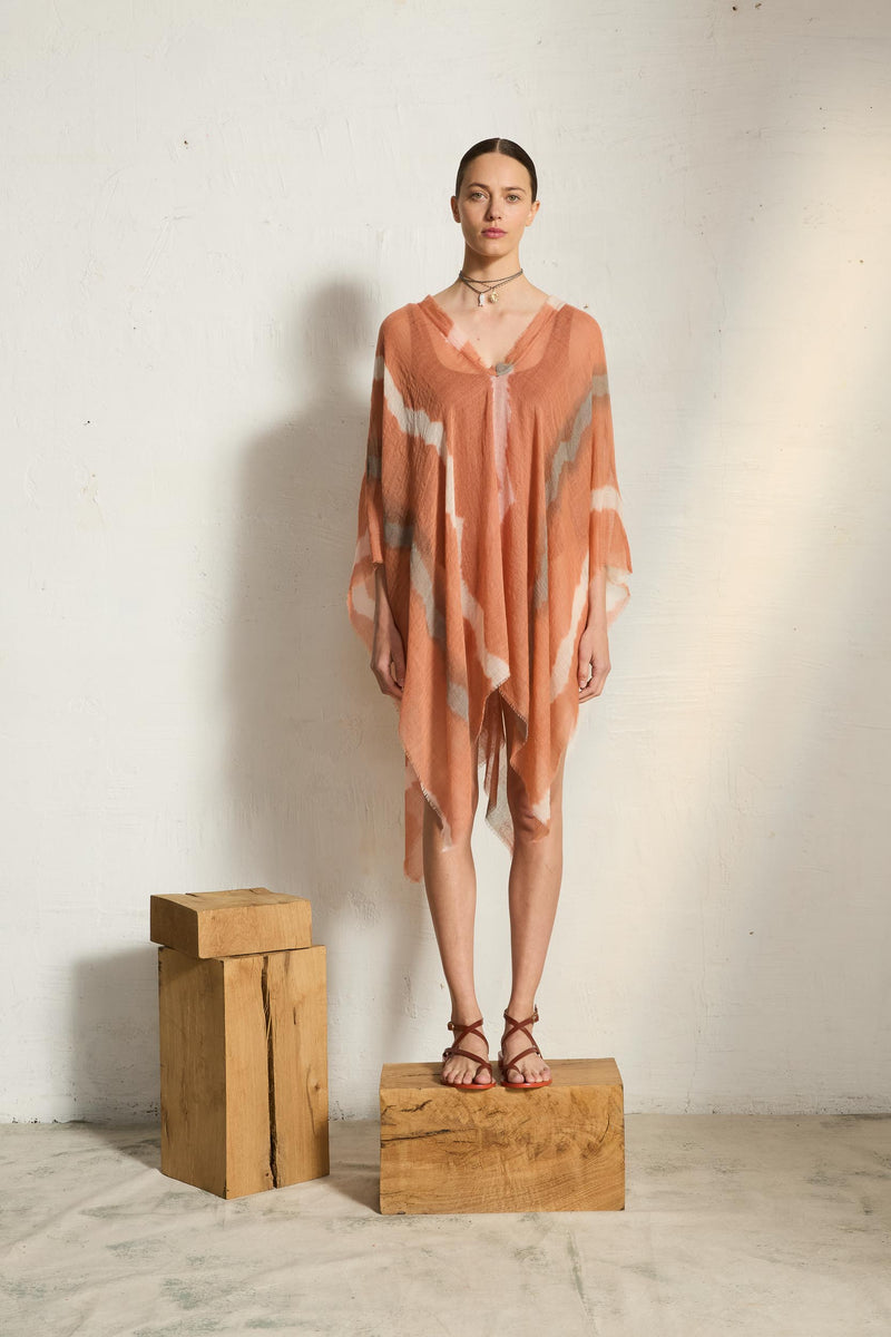 PONCHO RAFAELE TIE AND DYE ETAMINE DE LAINE - NUAGE