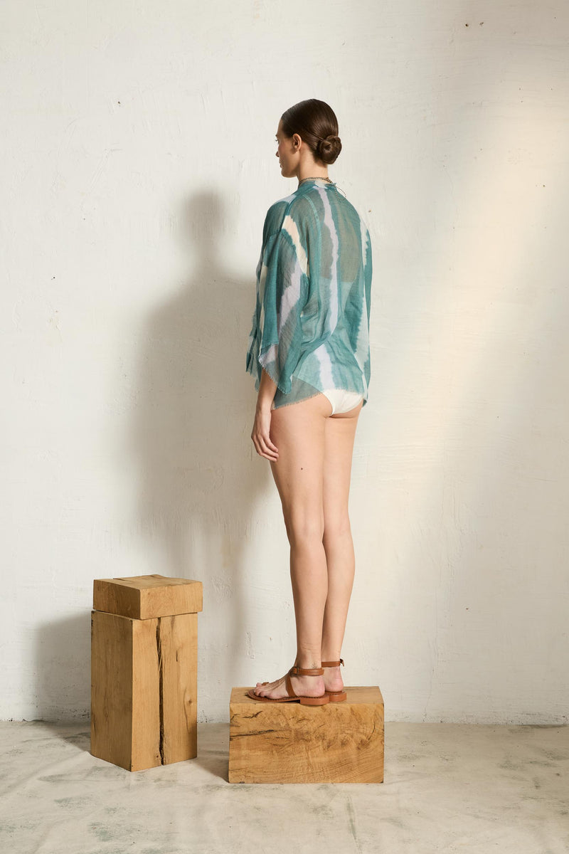 KIMONO RENATA TIE AND DYE ETAMINE DE LAINE - BLUSH