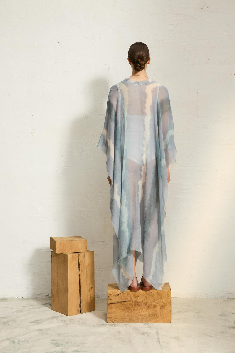 PONCHO LONG RAFAELE ETAMINE DE LAINE TIE AND DYE - NUAGE