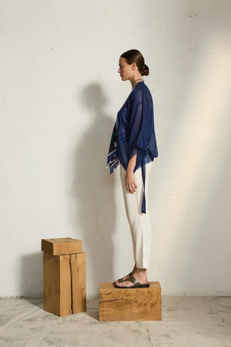 KIMONO RENATA ETAMINE DE LAINE - CHINA BLUE
