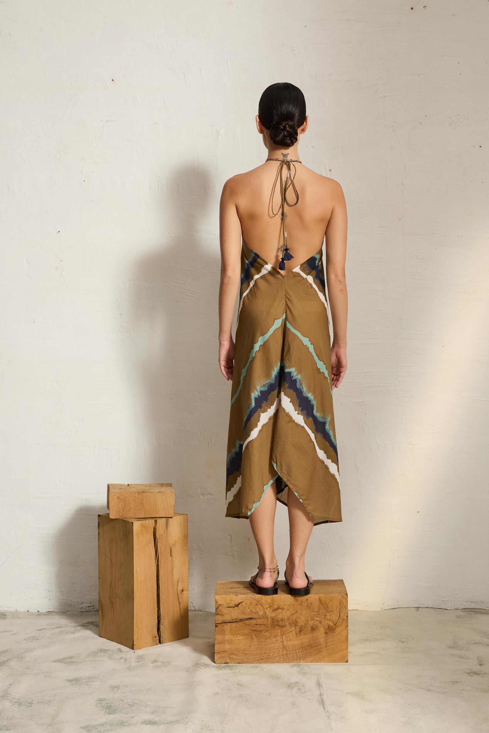 IVINA DRESS WITH TIE AND DYE PRINT TD CHECK - ARMY