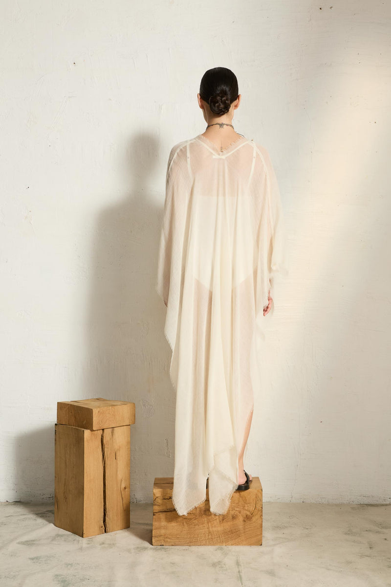 PONCHO LONG RAFAELE ETAMINE DE LAINE - LATTE