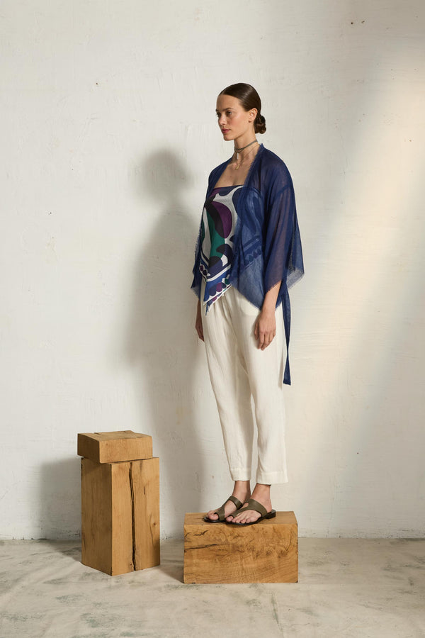 KIMONO RENATA ETAMINE DE LAINE - CHINA BLUE