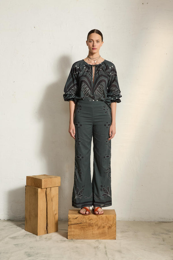 PANTALON ERIKA IMPRIME ARABESQUE - ARDOISE