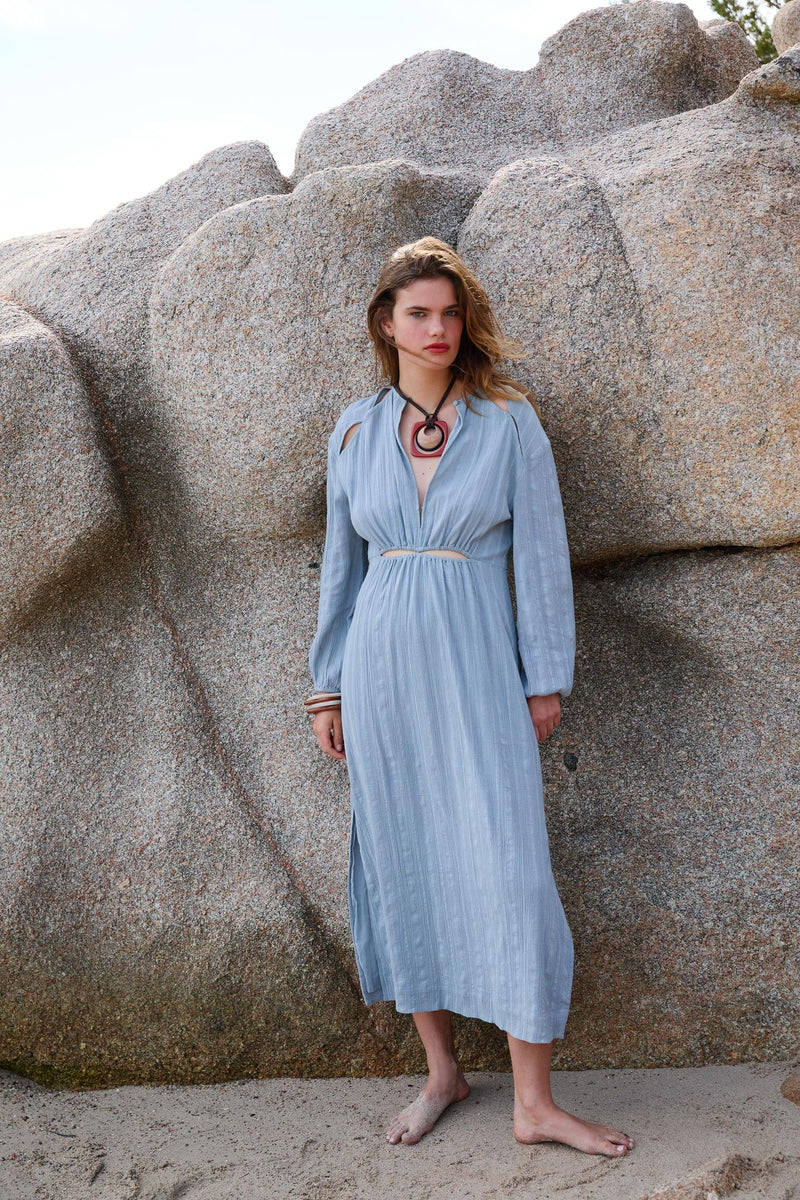 ROBE OMBELINE AJOUREE - MINERAL BLUE