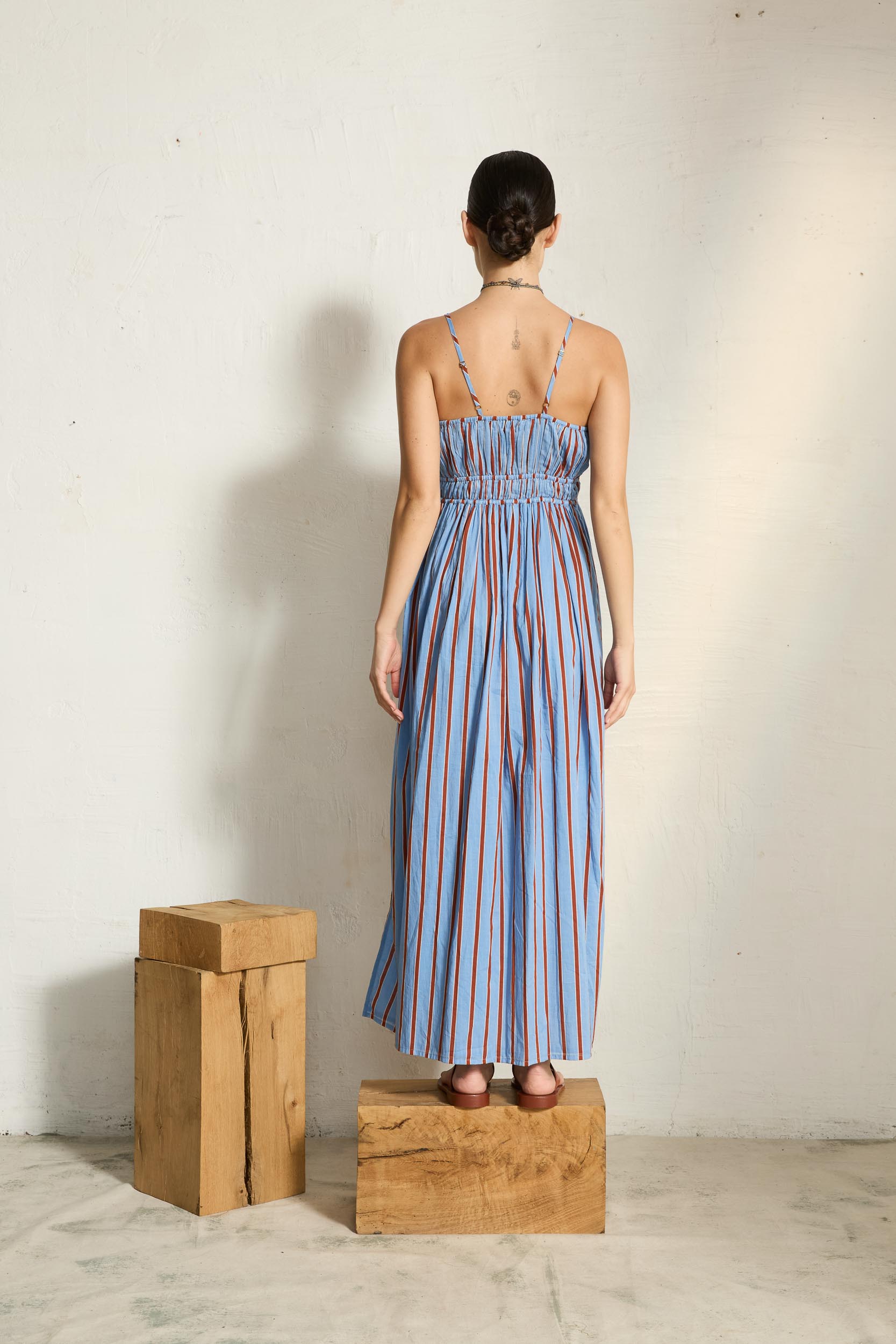 BALINA DRESS WITH PELICANO PRINT - ARMY DARK BLUE
