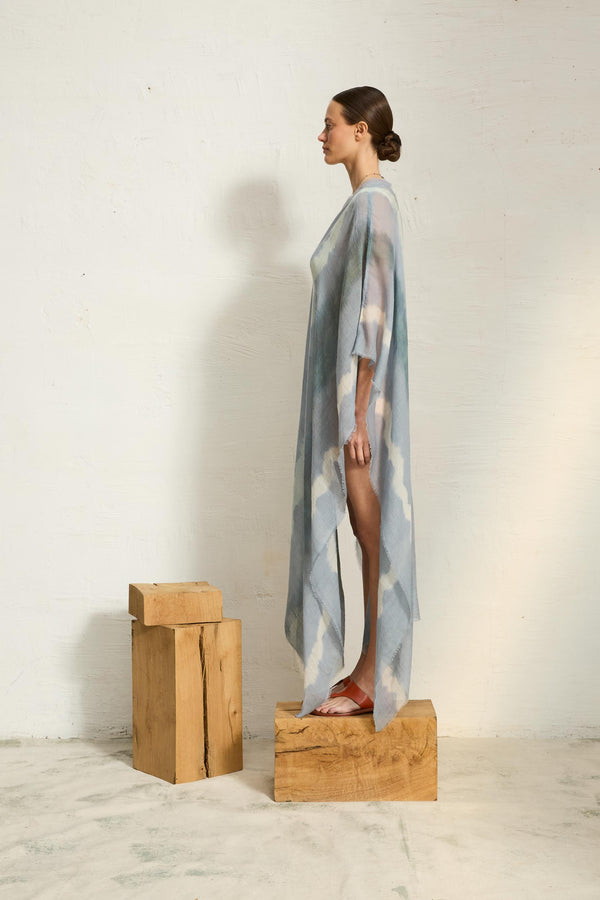 PONCHO LONG RAFAELE ETAMINE DE LAINE TIE AND DYE - NUAGE