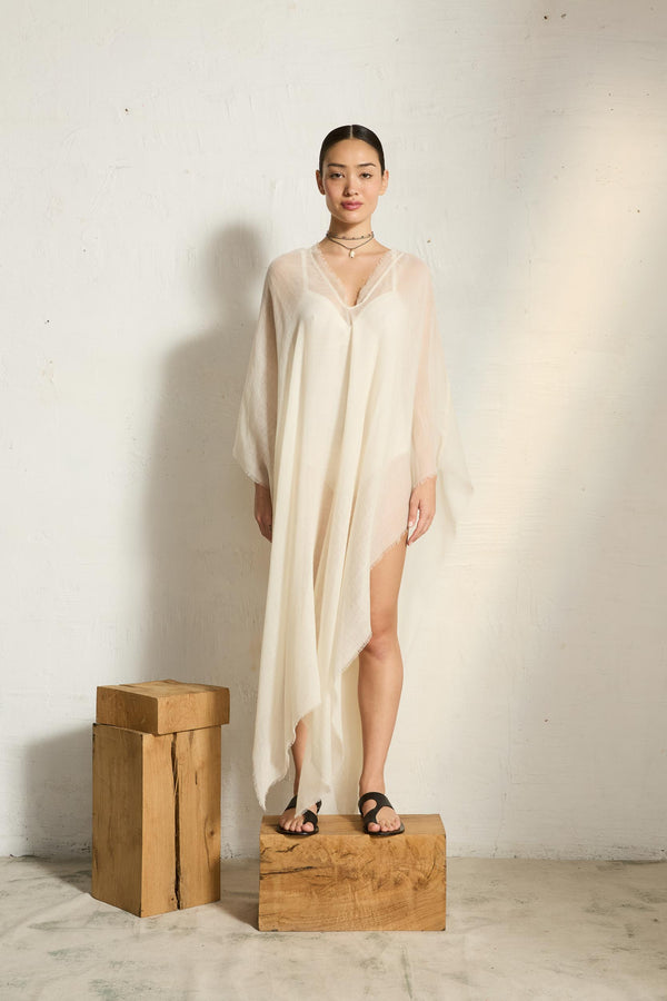 PONCHO LONG RAFAELE ETAMINE DE LAINE - LATTE