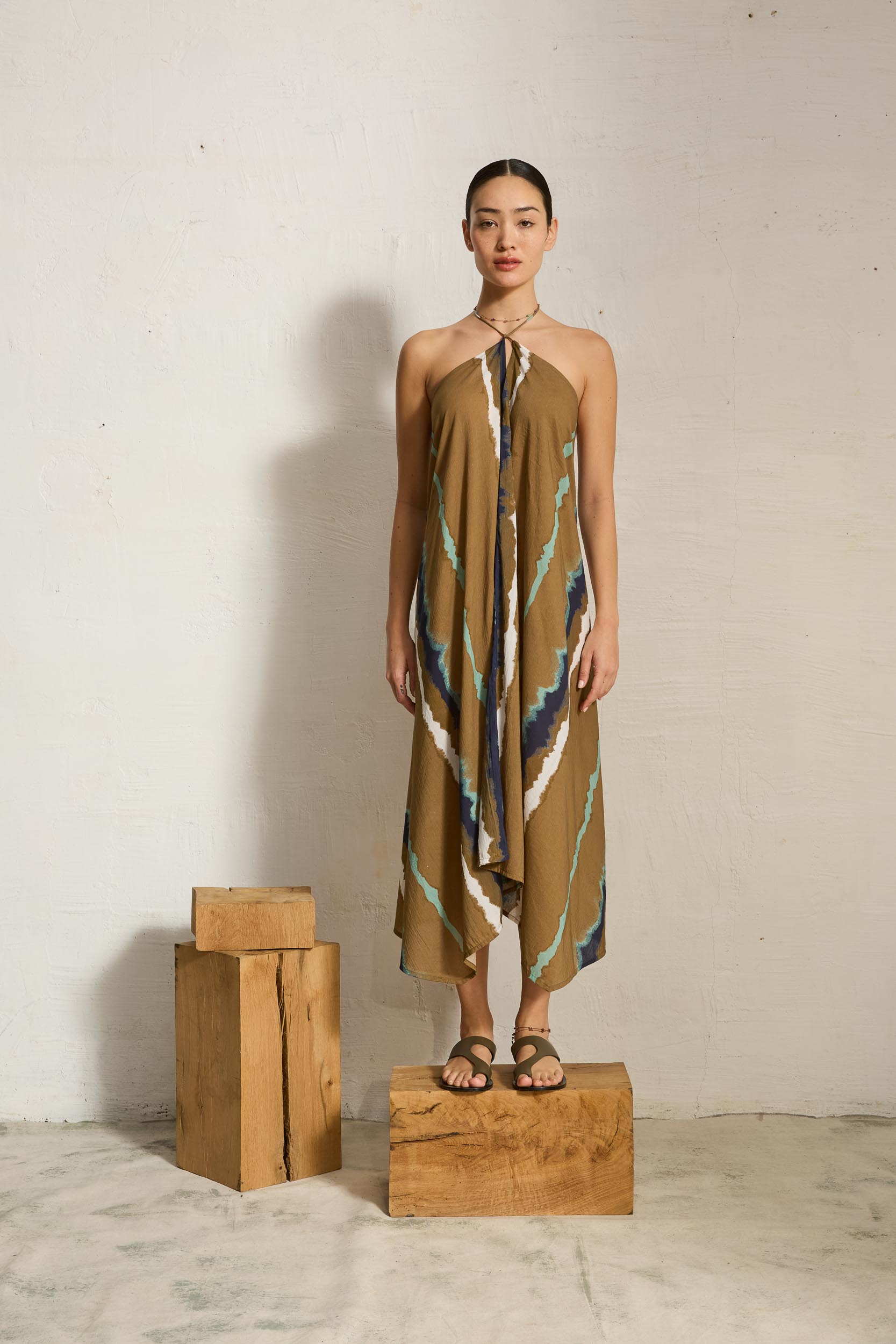 IVINA DRESS WITH TIE AND DYE PRINT TD CHECK - ARMY