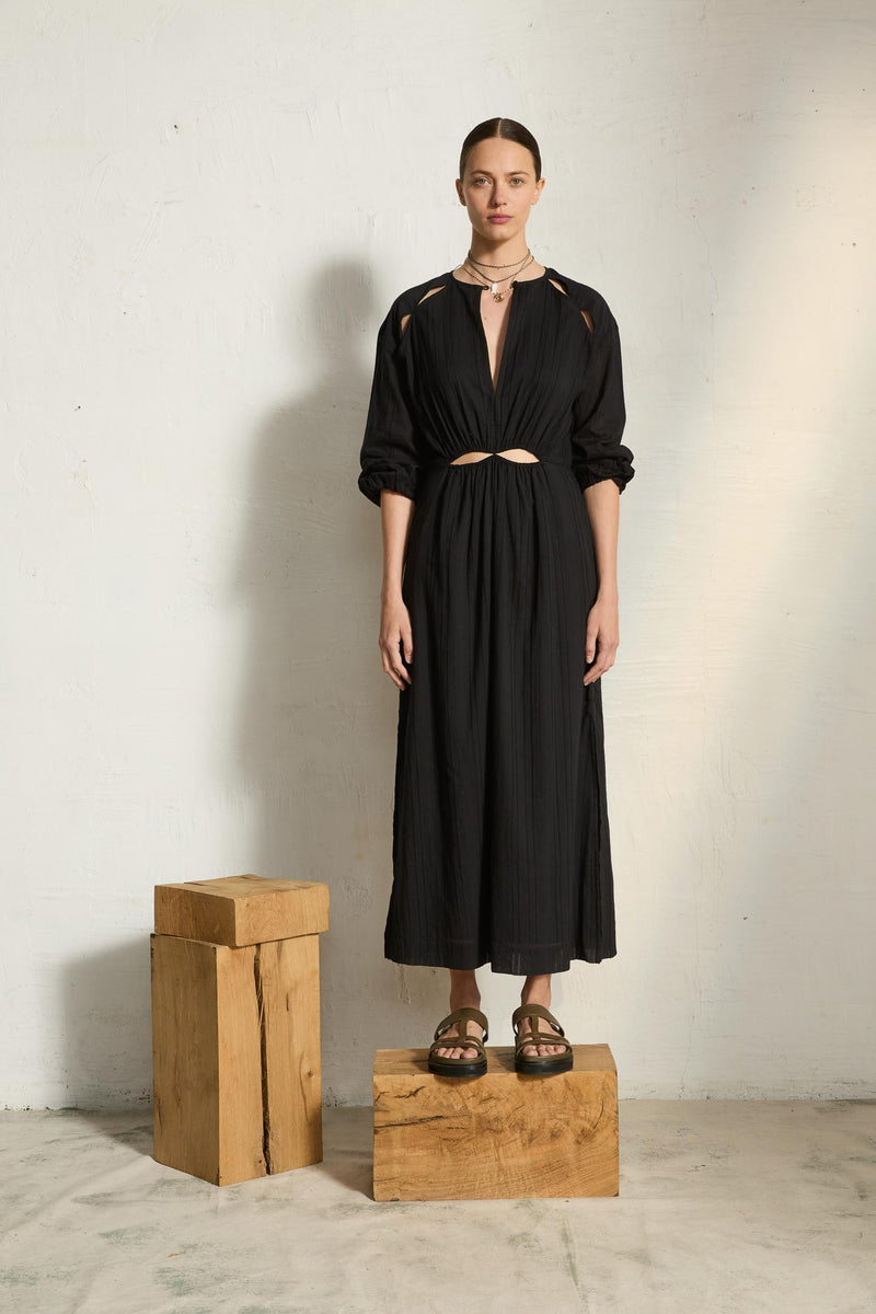 ROBE OMBELINE AJOUREE - BLACK