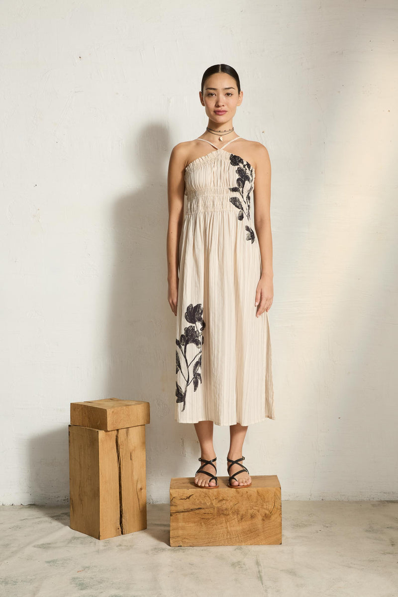 ROBE MORGANE IMPRIME ORCHIDS - BLEU
