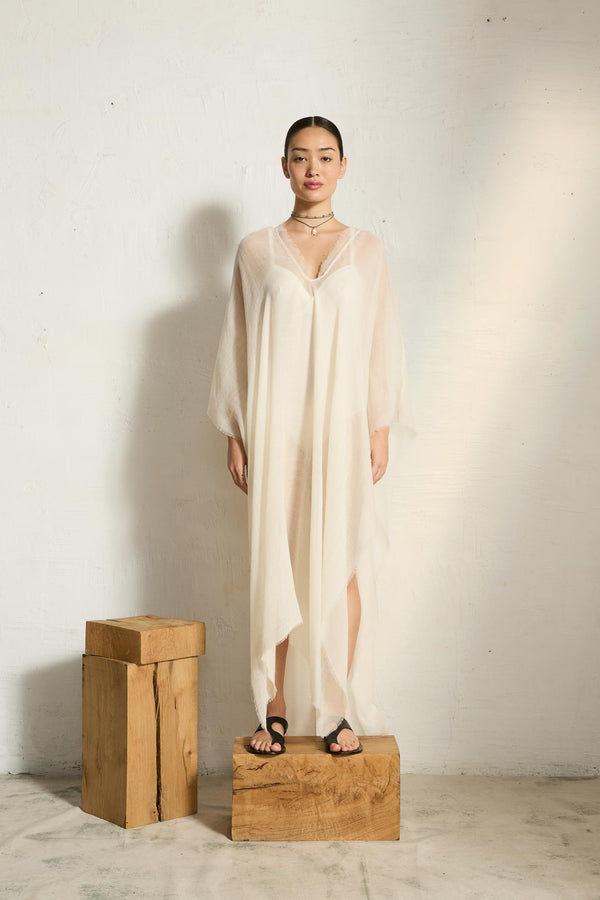 PONCHO LONG RAFAELE ETAMINE DE LAINE - LATTE