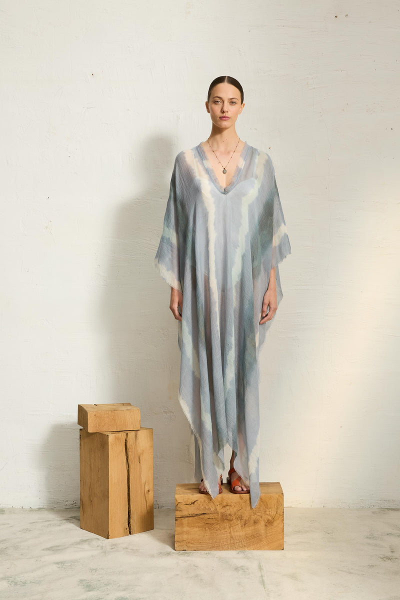 PONCHO LONG RAFAELE ETAMINE DE LAINE TIE AND DYE - BLUSH