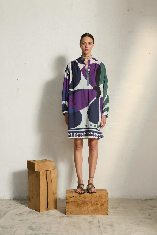 ROBE GERALDINE IMPRIME RIVIERA - VIOLET