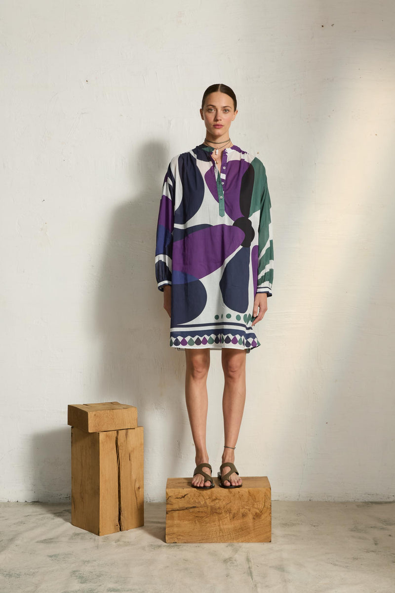 ROBE GERALDINE IMPRIME RIVIERA - VIOLET