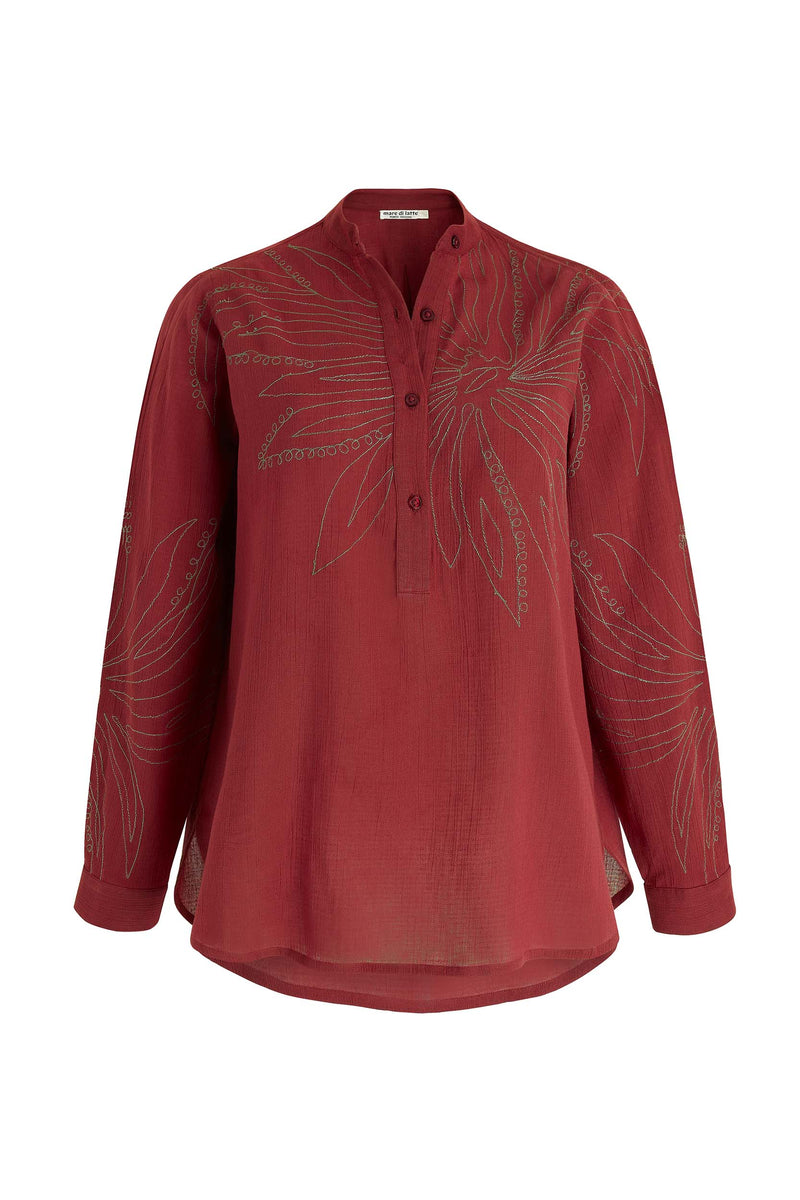 CHEMISIER QUARINE BRODERIE FLOWER - REDWOOD
