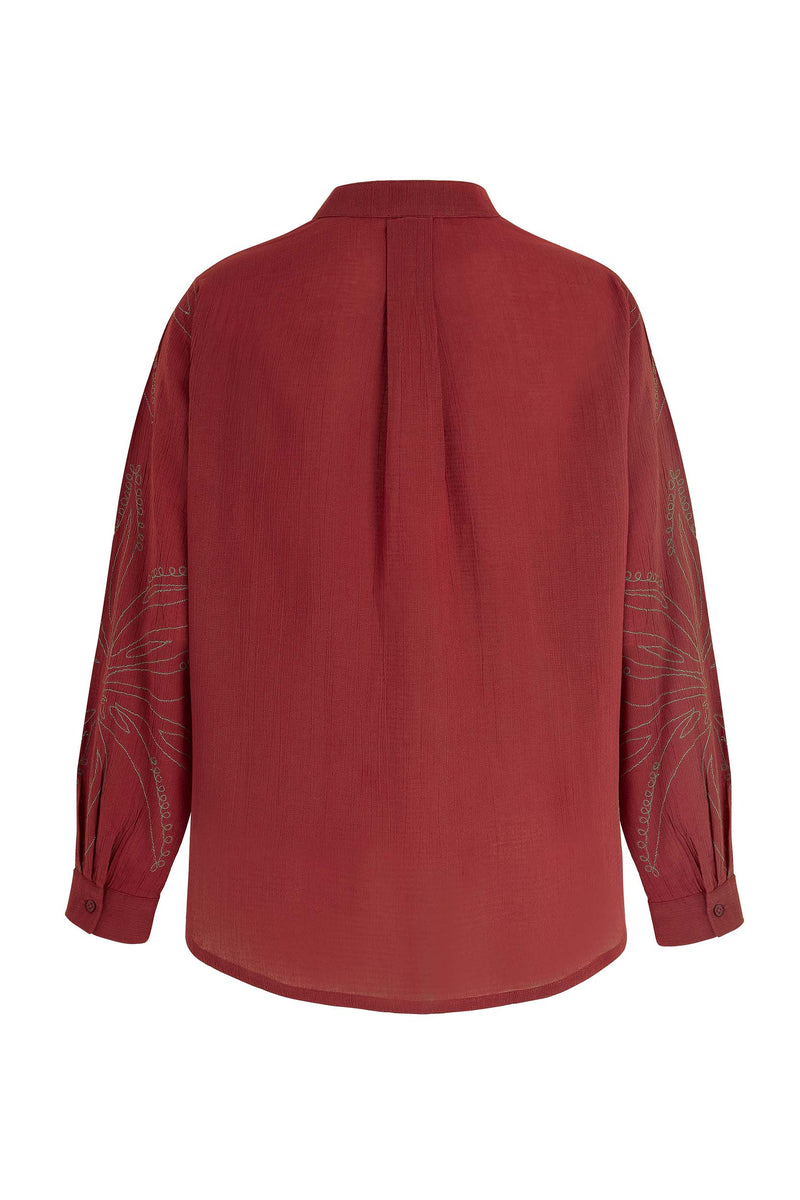 CHEMISIER QUARINE BRODERIE FLOWER - REDWOOD