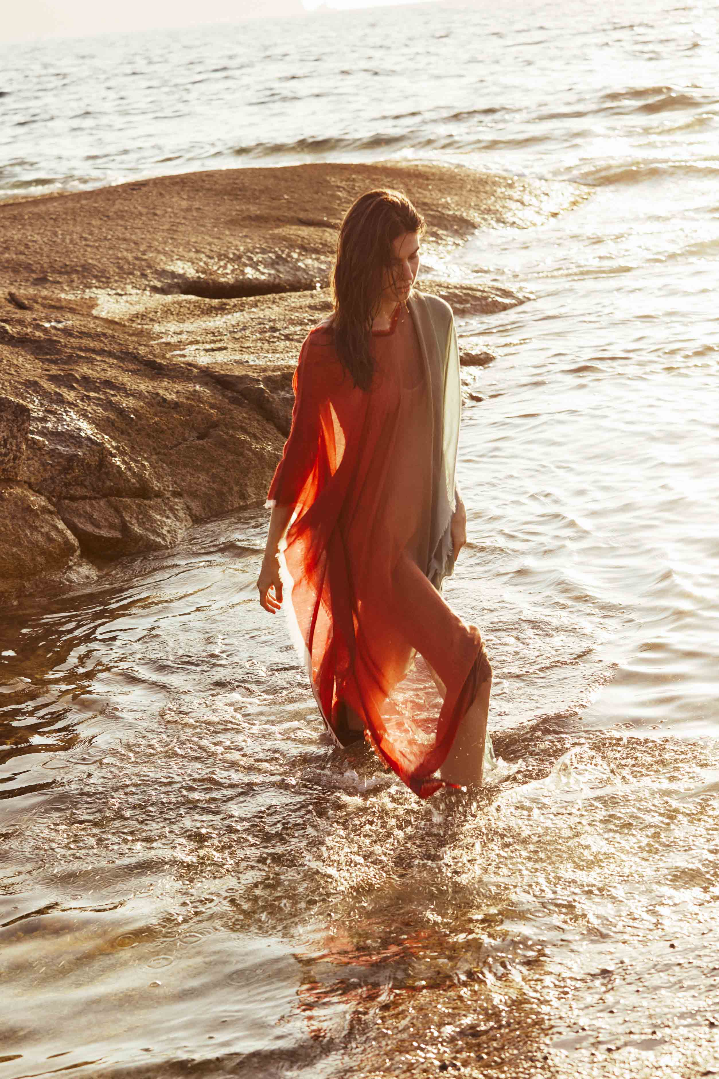PONCHO LONG RAFAELE SUNRISE ETAMINE DE LAINE - BLUE