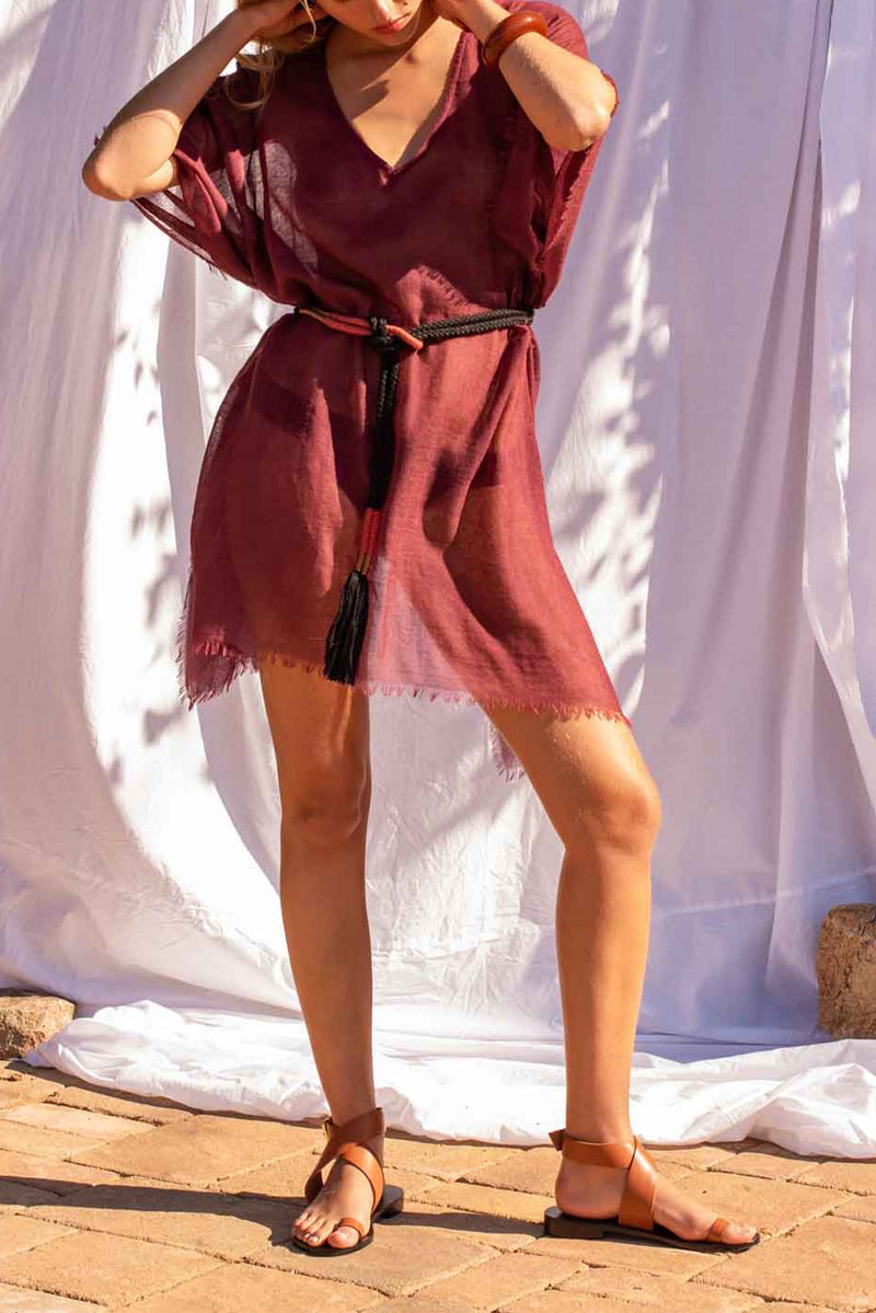 PONCHO COURT RAFAELE ETAMINE DE LAINE - ARDOISE