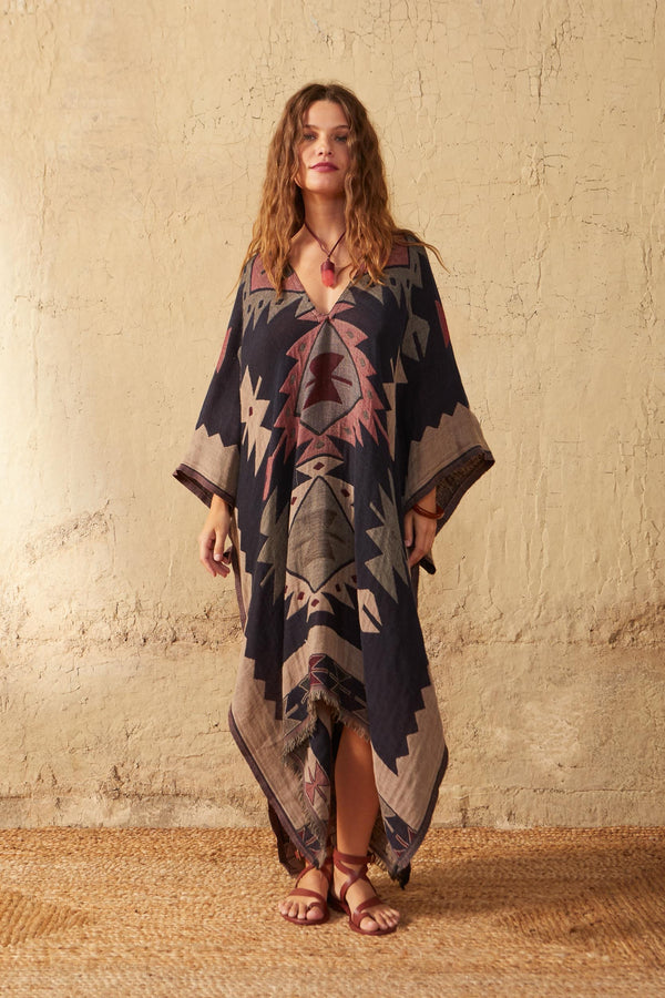 LONG WOVEN DARIA PONCHO - MAYA