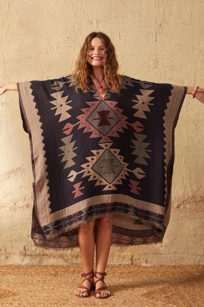 LONG WOVEN DARIA PONCHO - MAYA