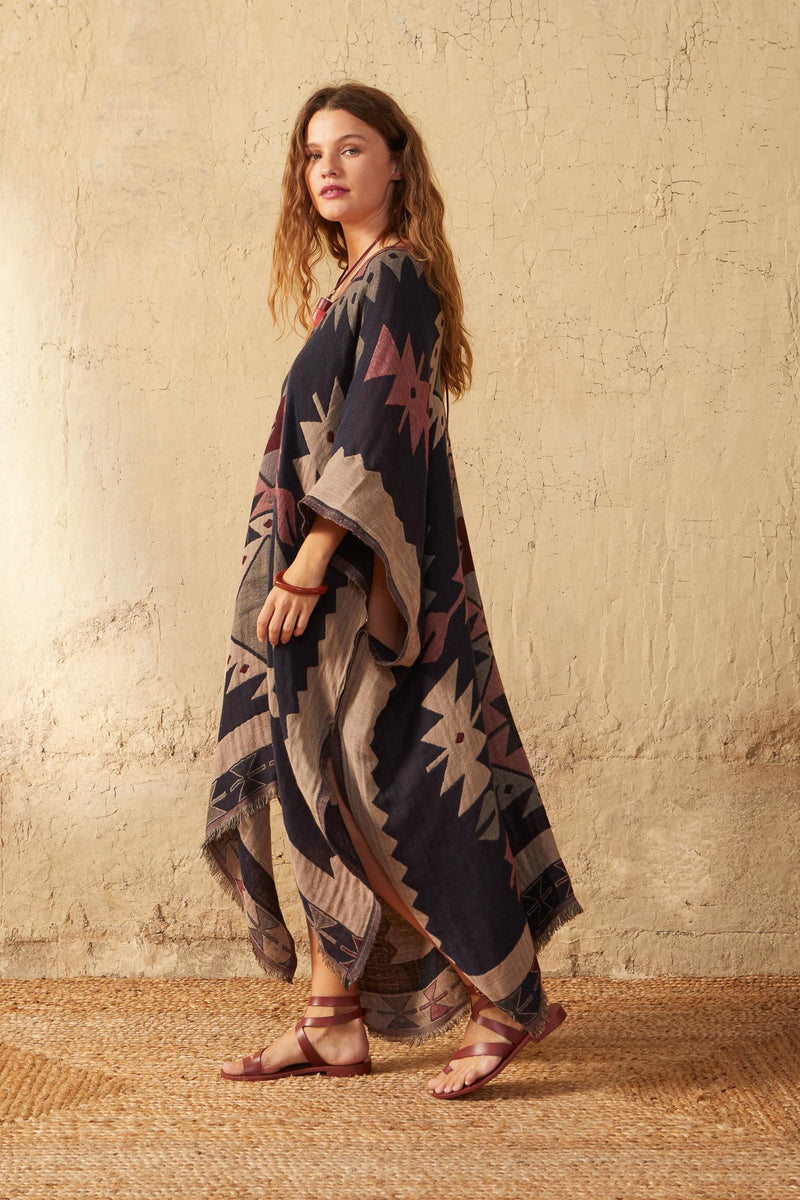 LONG WOVEN DARIA PONCHO - MAYA