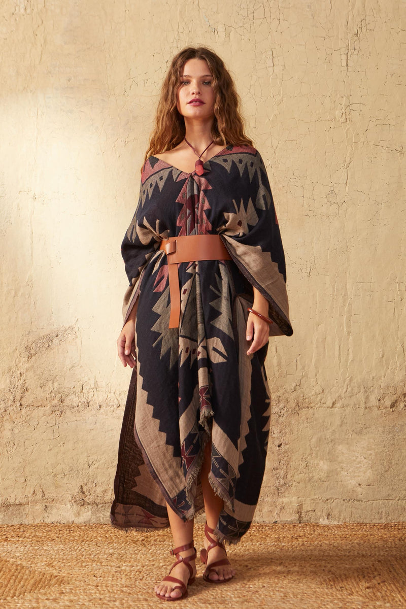 LONG WOVEN DARIA PONCHO - MAYA