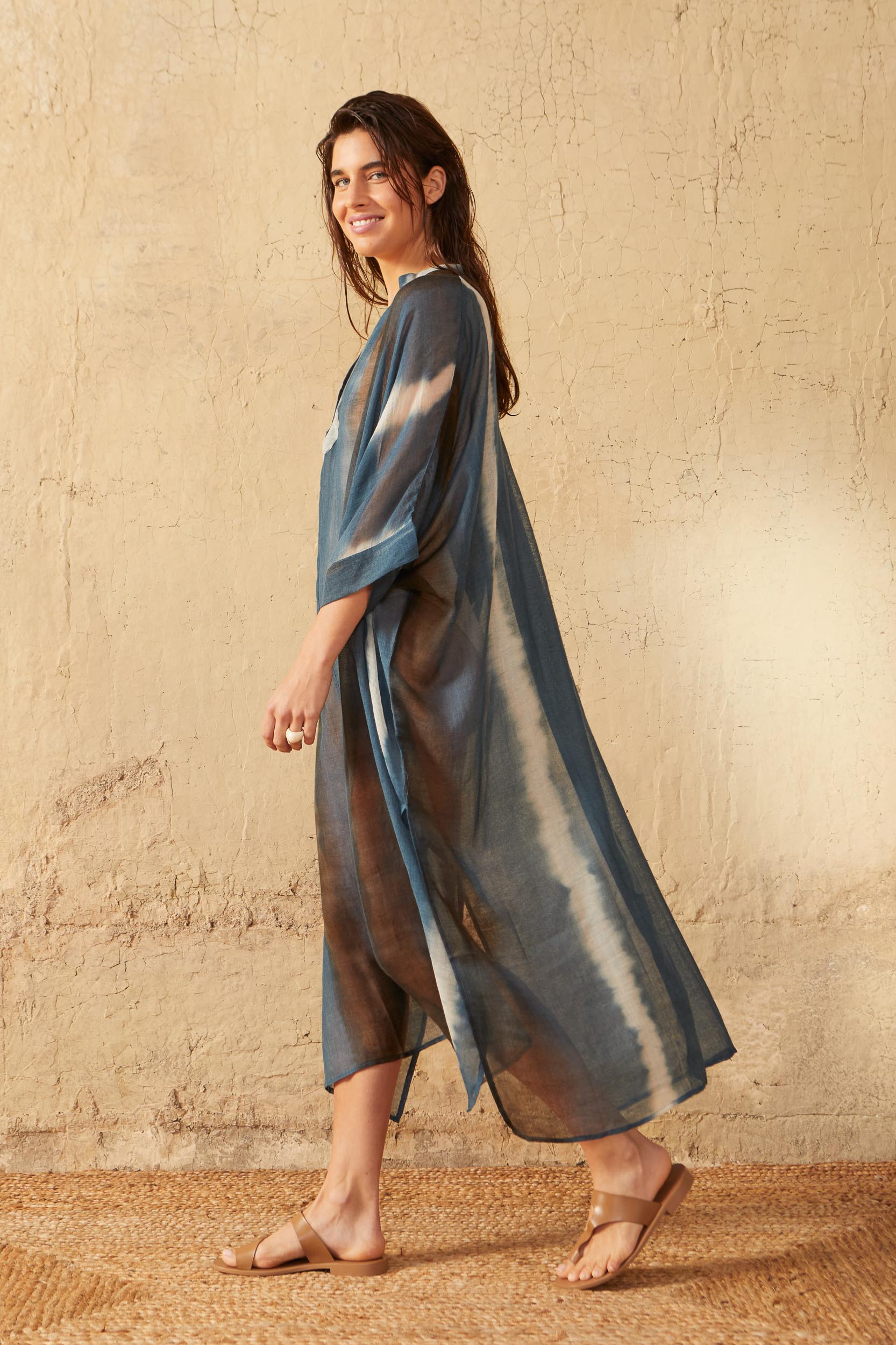 CAFETAN BELLA TIE AND DYE ETAMINE DE LAINE - BLUE PRINT