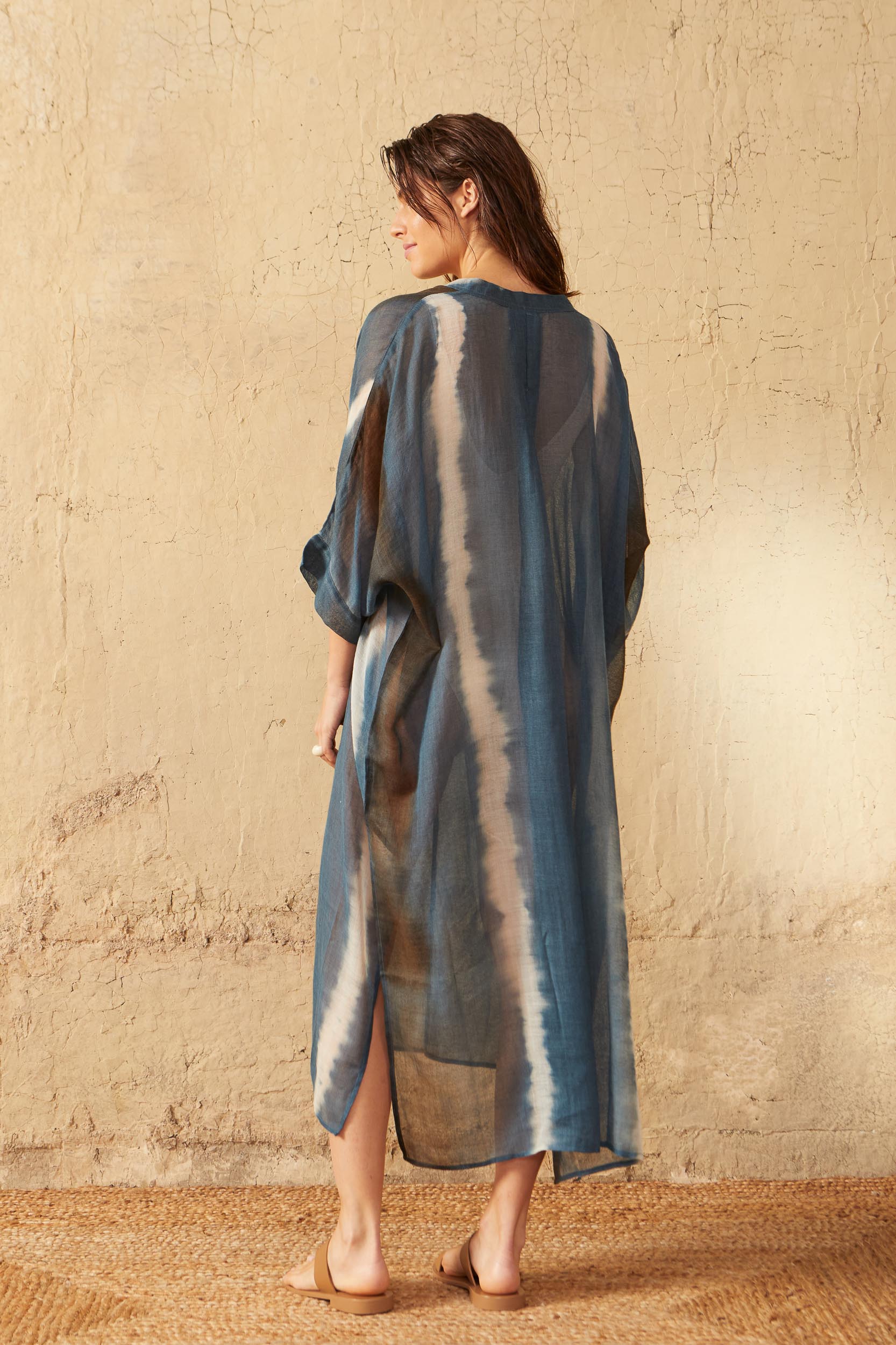 CAFETAN BELLA TIE AND DYE ETAMINE DE LAINE - BLUE PRINT