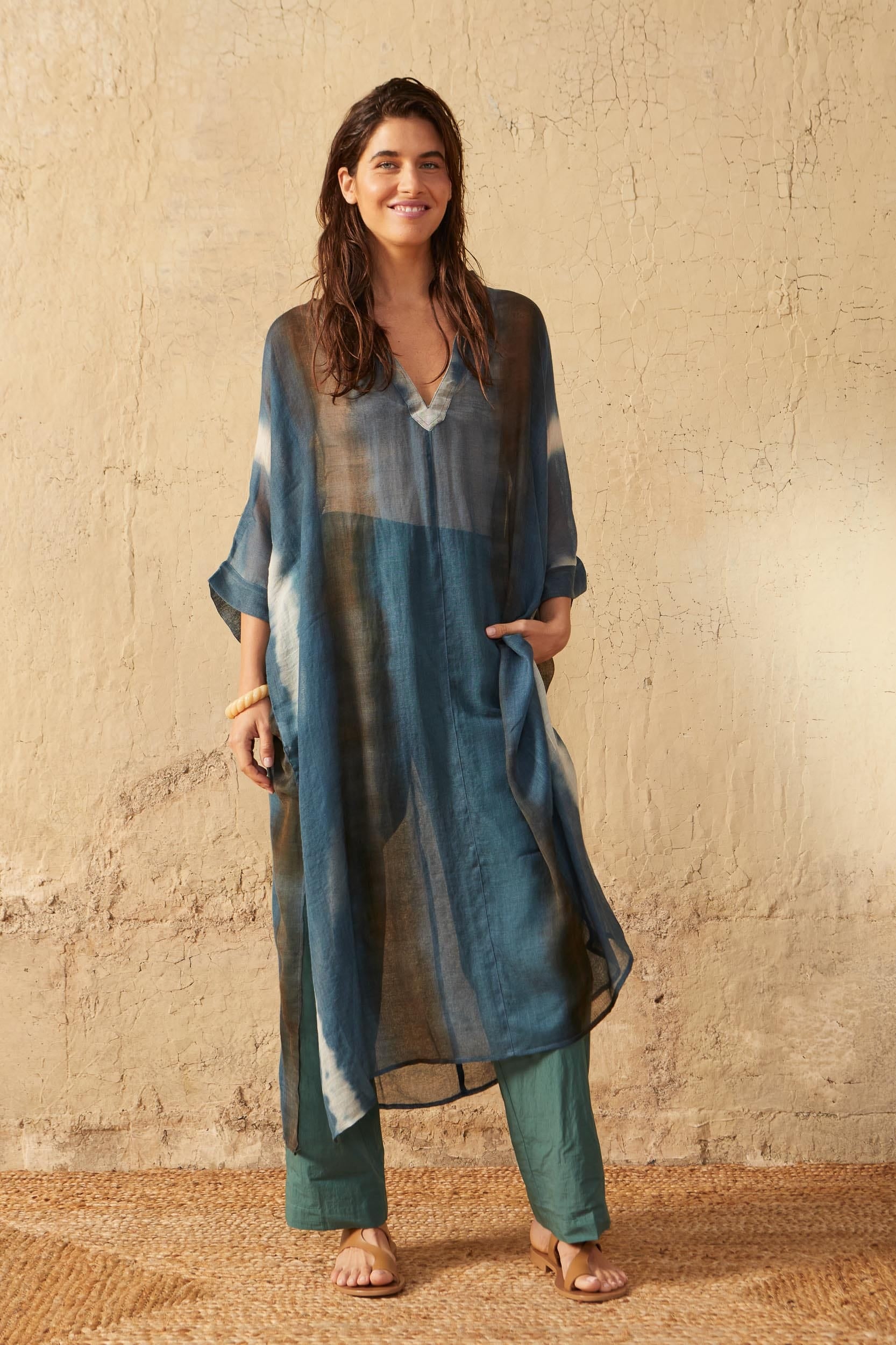 CAFETAN BELLA TIE AND DYE ETAMINE DE LAINE - BLUE PRINT