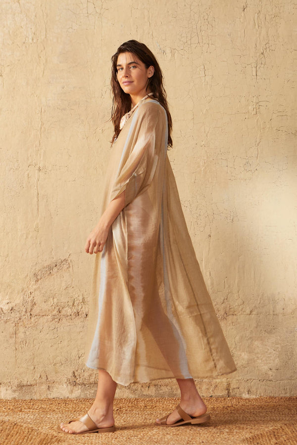 BELLA TIE AND DYE WOOL SILK CAFETAN - DESERT SAND