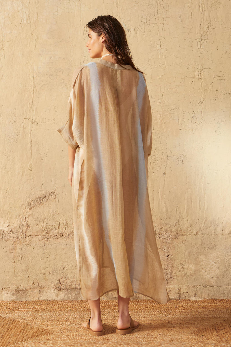 BELLA TIE AND DYE WOOL SILK CAFETAN - DESERT SAND