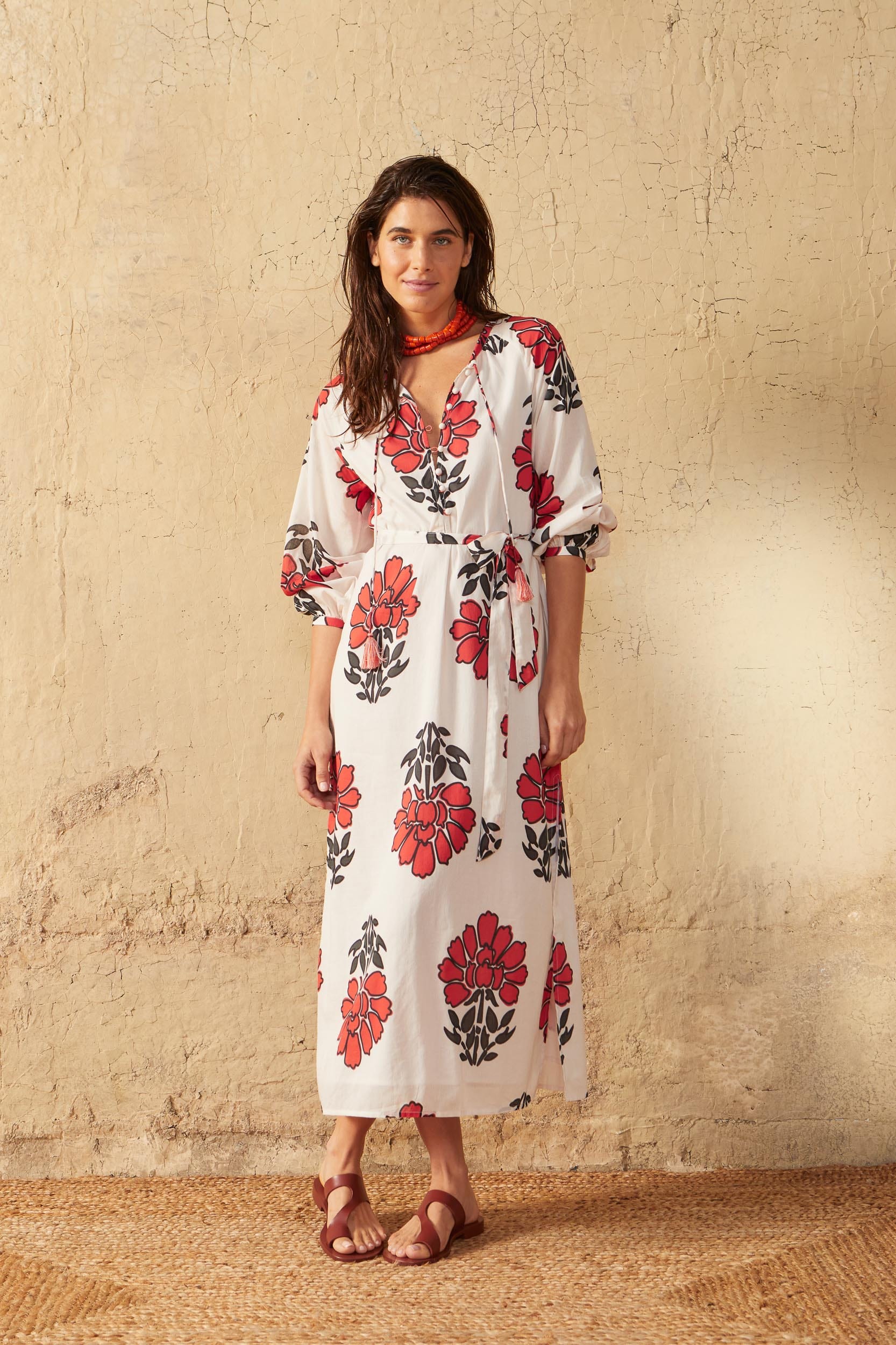 GREGORIA DRESS INDIAN FLOWERS PRINT - BLUE