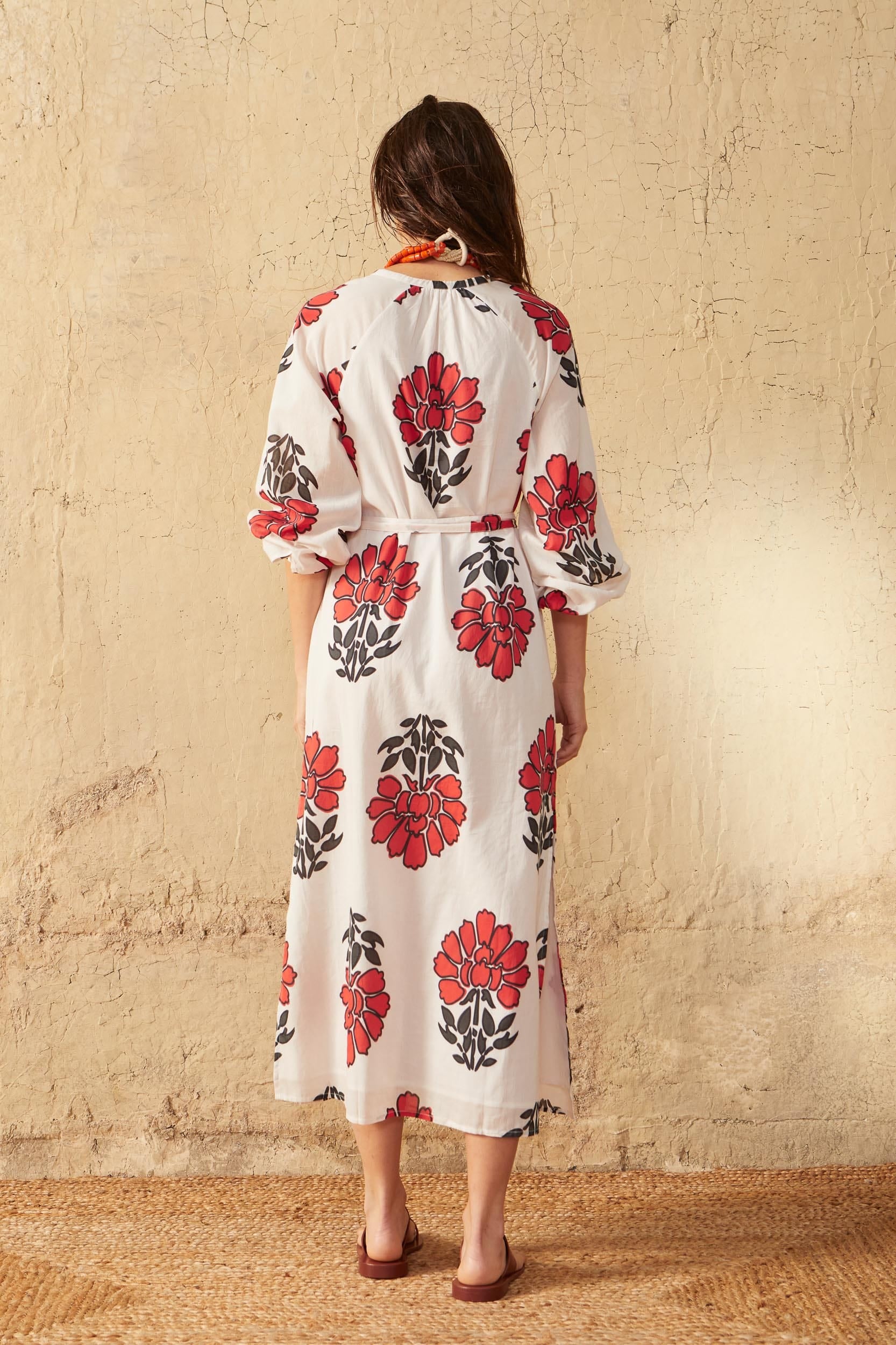 GREGORIA DRESS INDIAN FLOWERS PRINT - BLUE