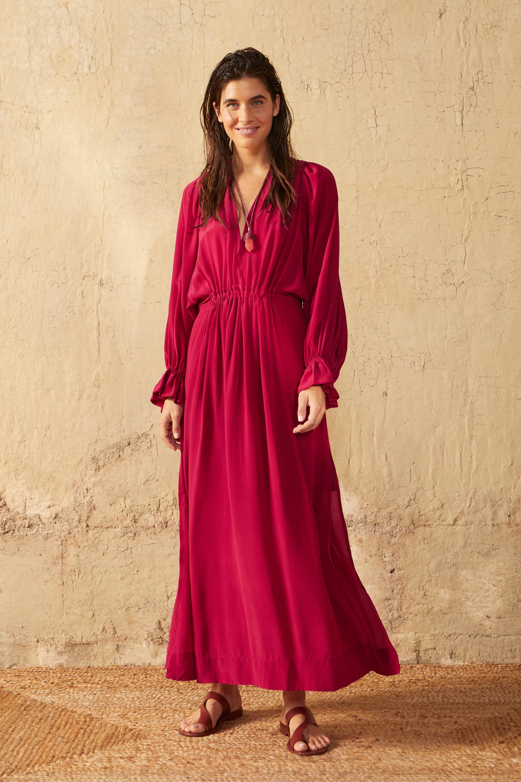 JANE SILK DRESS - CAMELIA