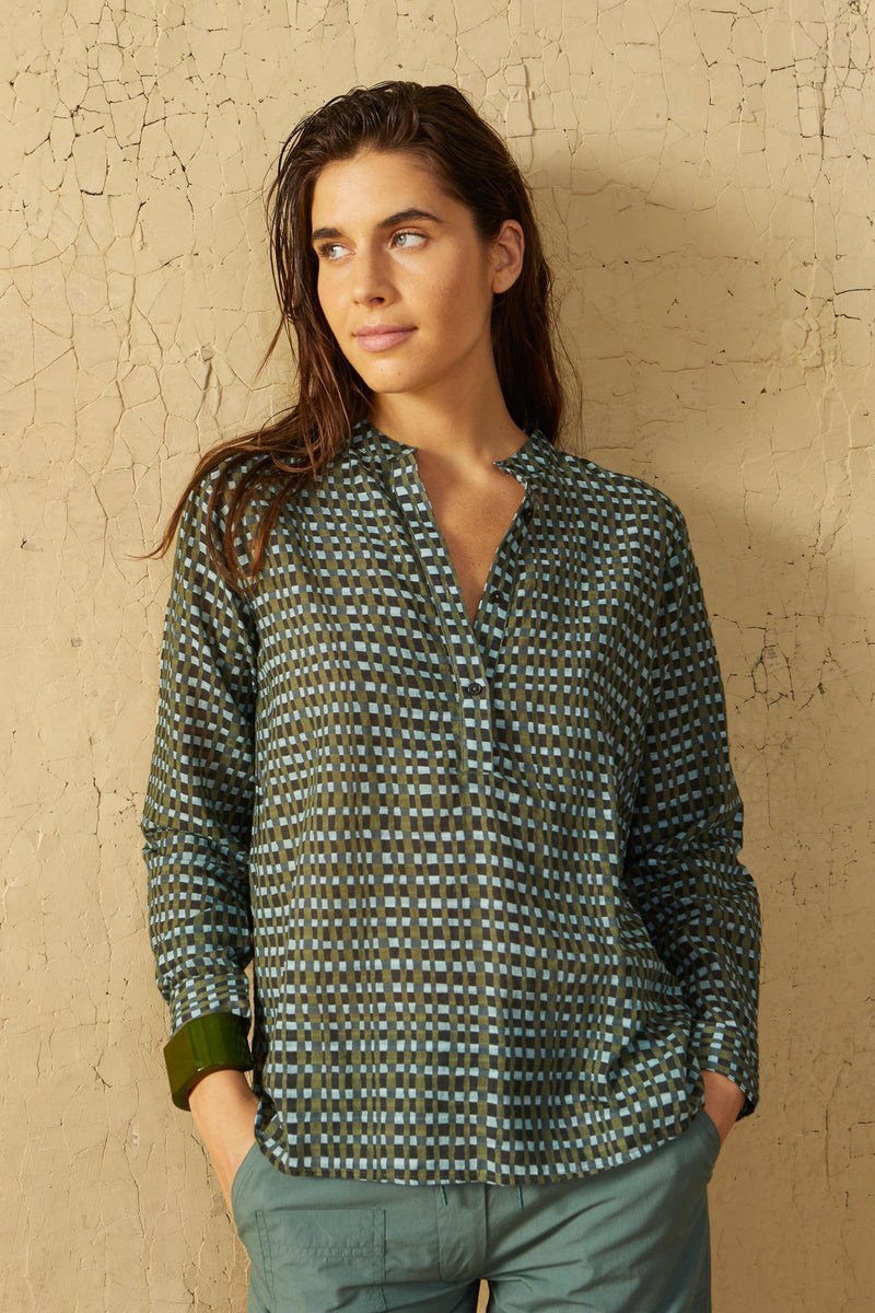 CHEMISE QUARINE IMPRIME SHIBORI - GREEN