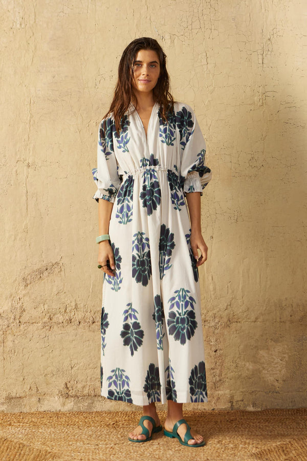 ROBE JANE IMPRIME INDIAN FLOWERS - BLUE