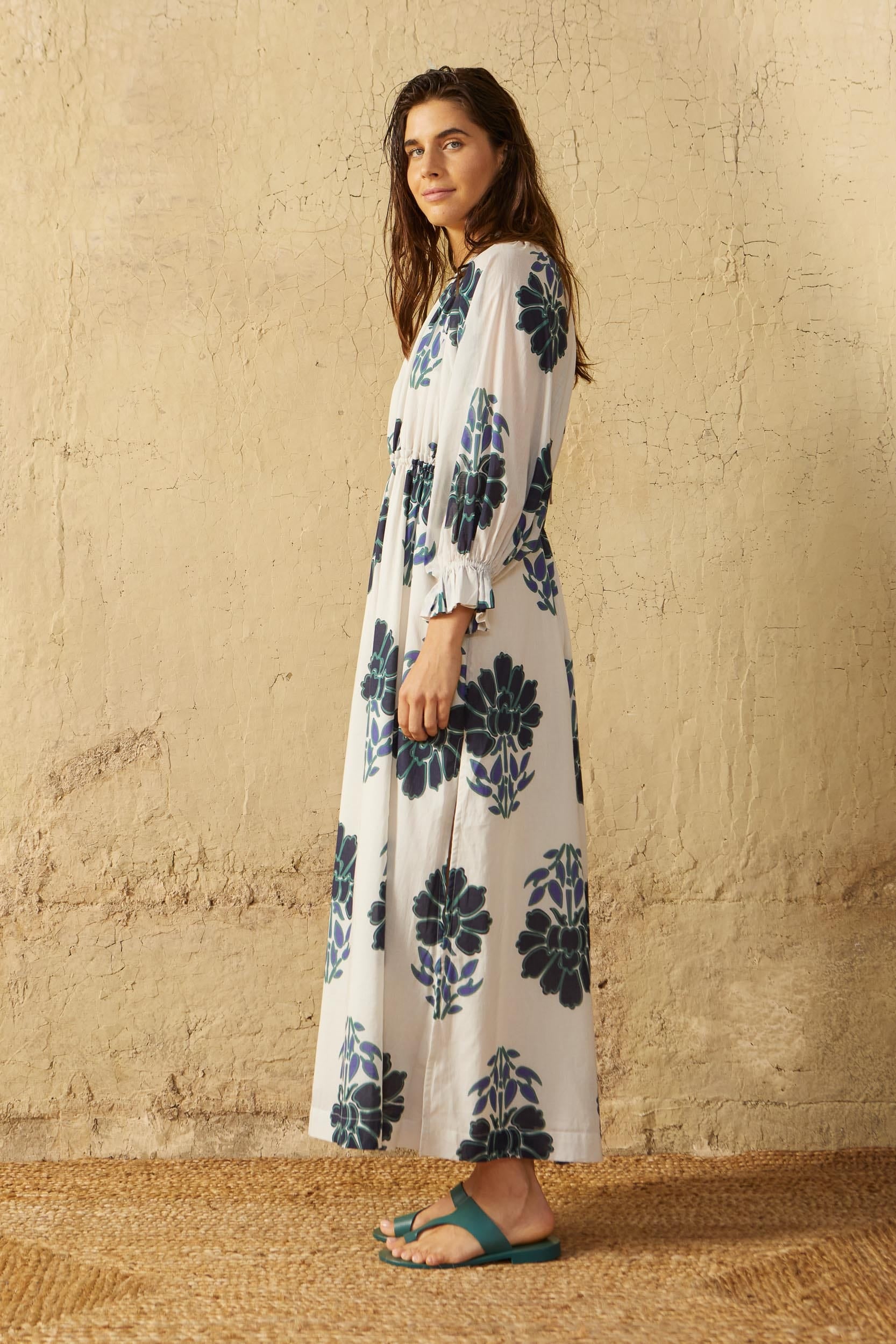 JANE DRESS INDIAN FLOWERS PRINT - BLUE