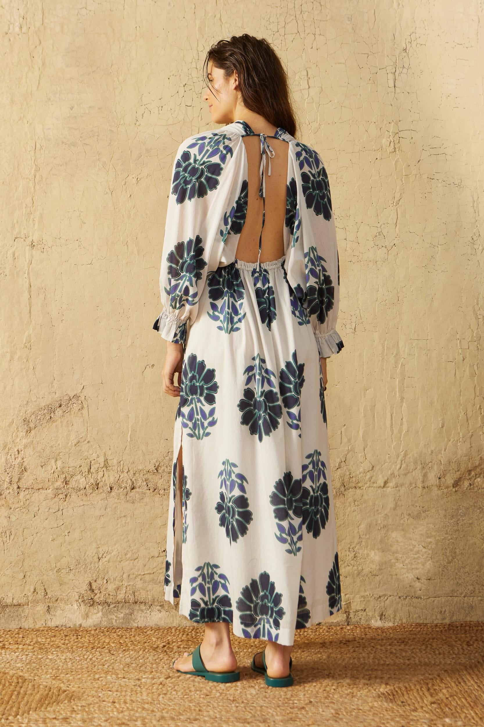 JANE DRESS INDIAN FLOWERS PRINT - BLUE