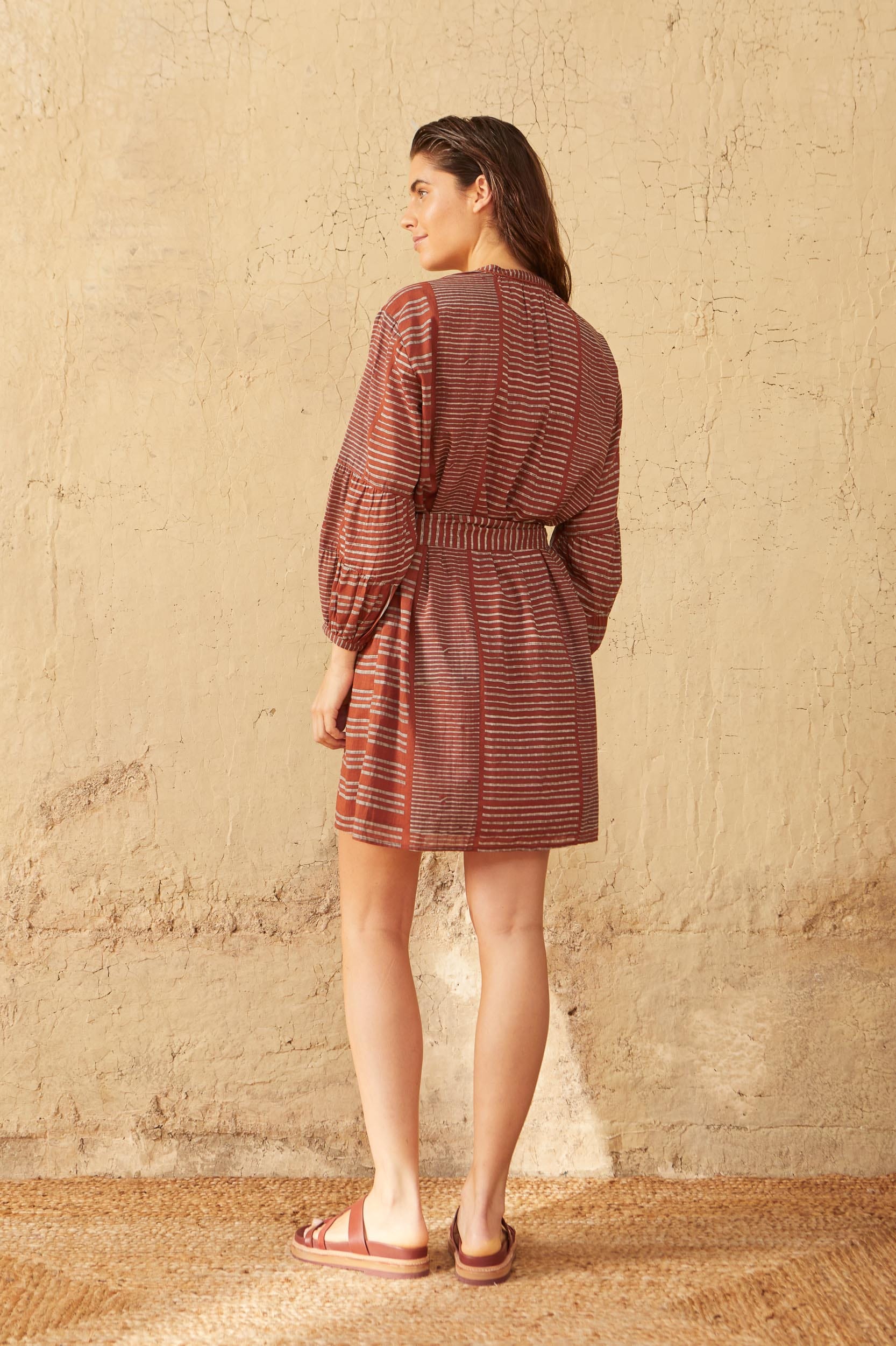 CHARLIE SHORT DRESS KOTA PRINT - CARAMEL