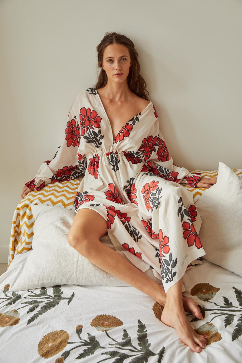 JANE DRESS INDIAN FLOWERS PRINT - REDCLAY