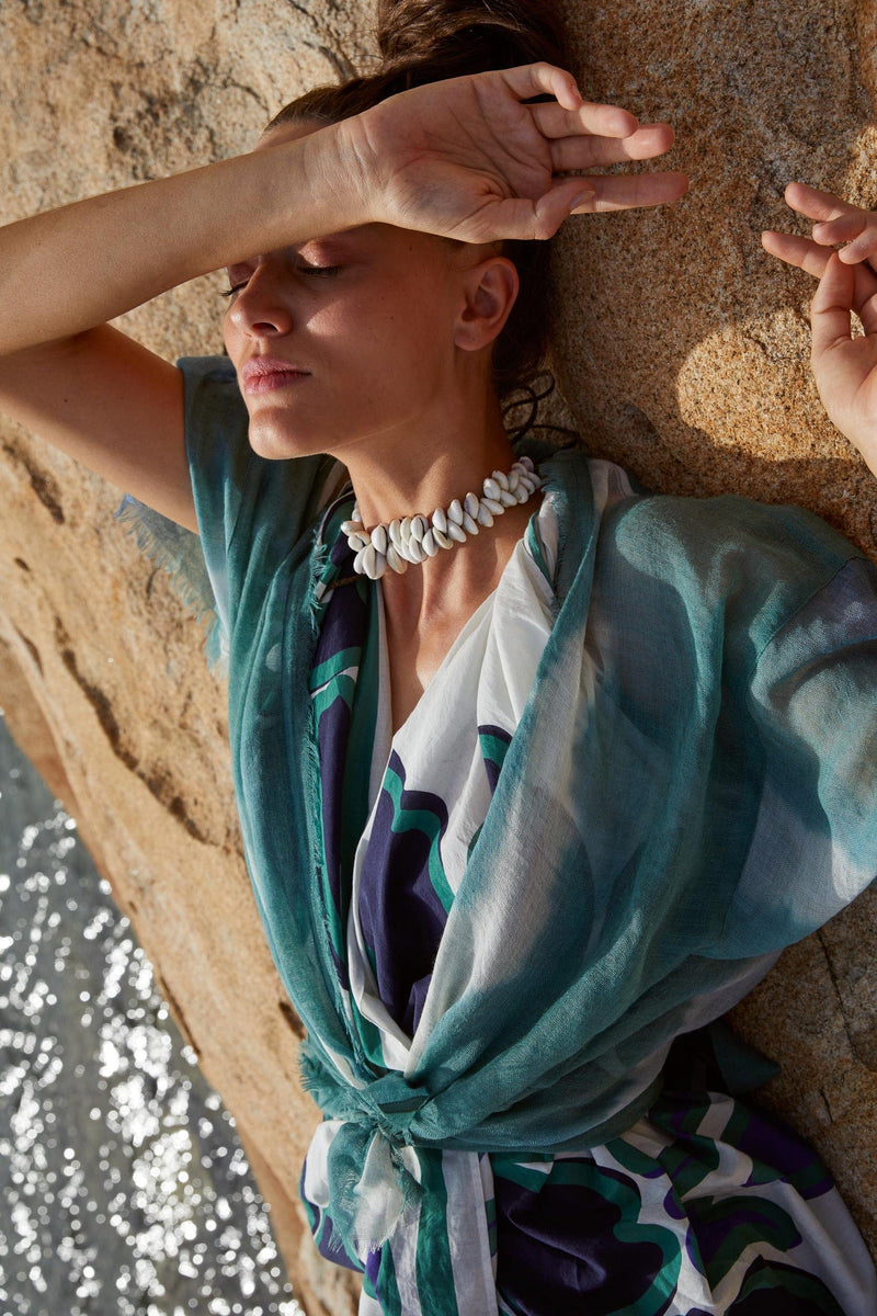 KIMONO RENATA TIE AND DYE ETAMINE DE LAINE - LAGON