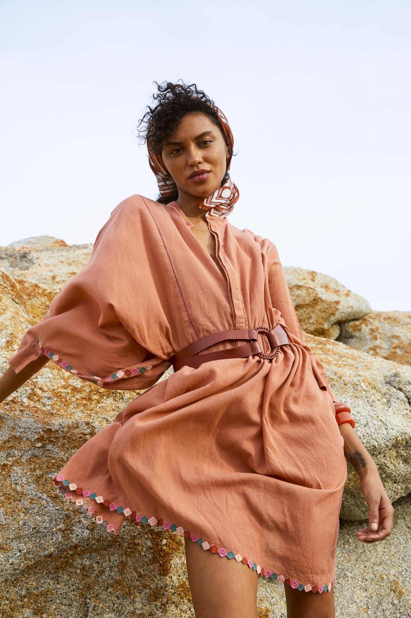 EMBROIDERED HEDDIE MIDI DRESS - BLUSH